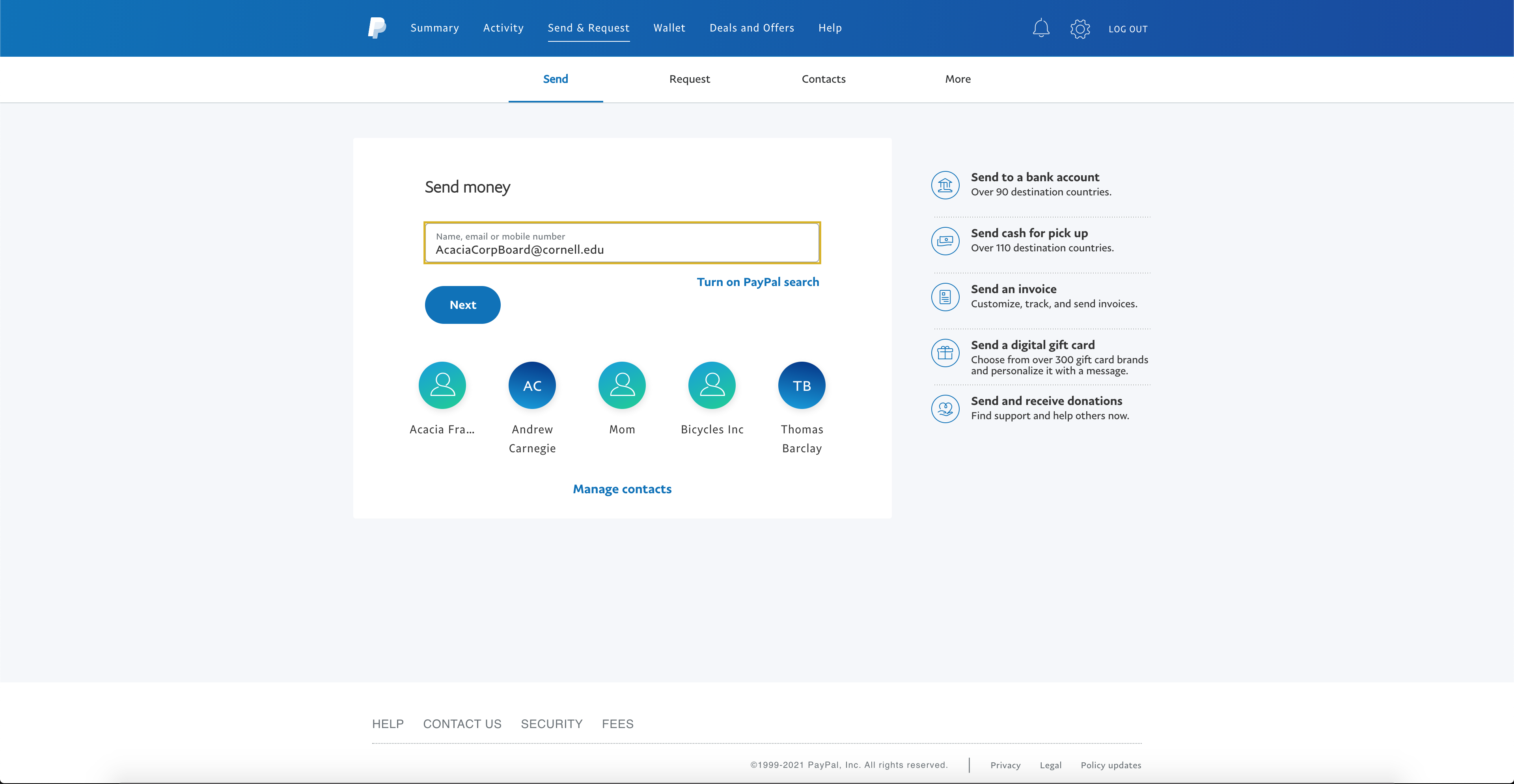 Paypal Instructions - Entering the Acacia Corp Board as the Recipient